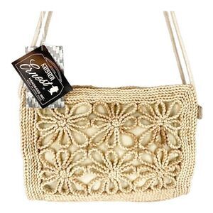 NEW Woven Natural Straw Shoulder Bag Tote Floral Weave Lightweight